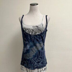 Drifter tank top layered gray navy blue cotton htf L vintage angel wing